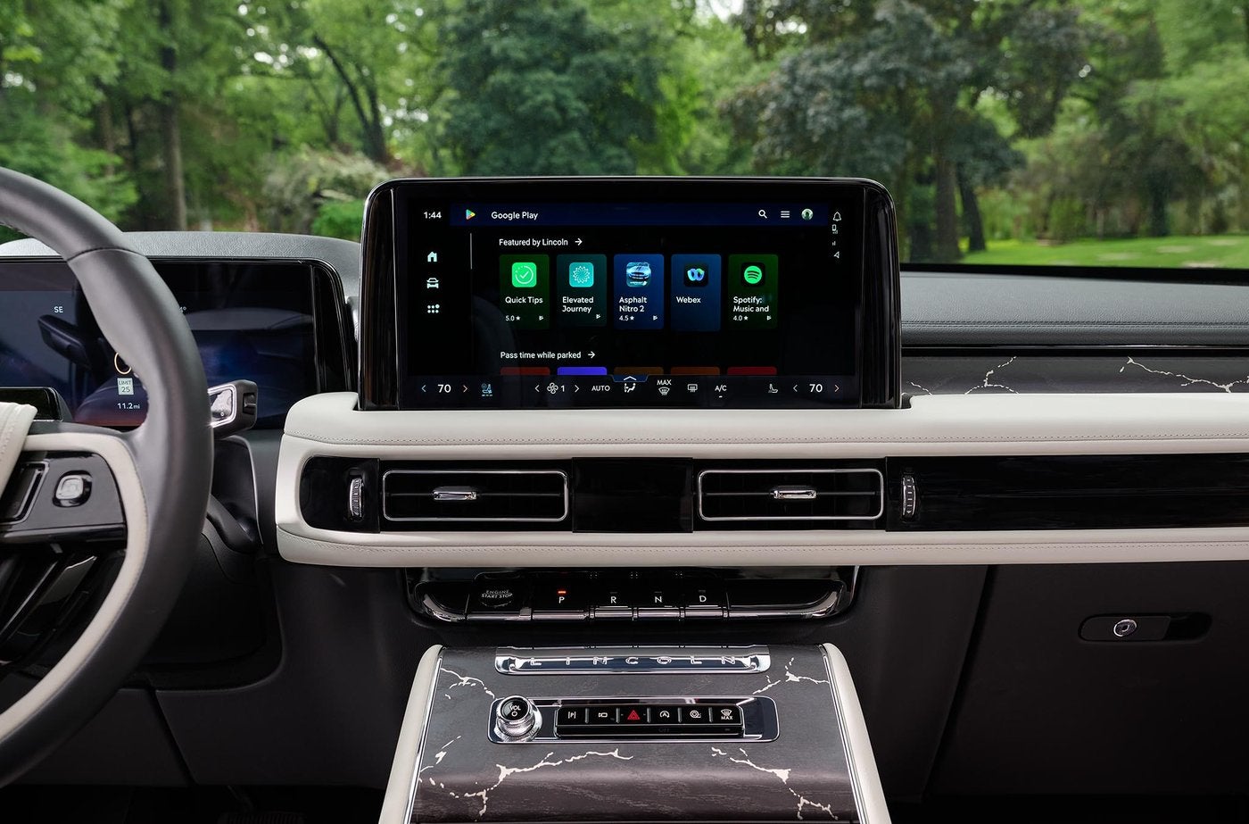 Lincoln Aviator center touchscreen and dashboard with the climate vents below