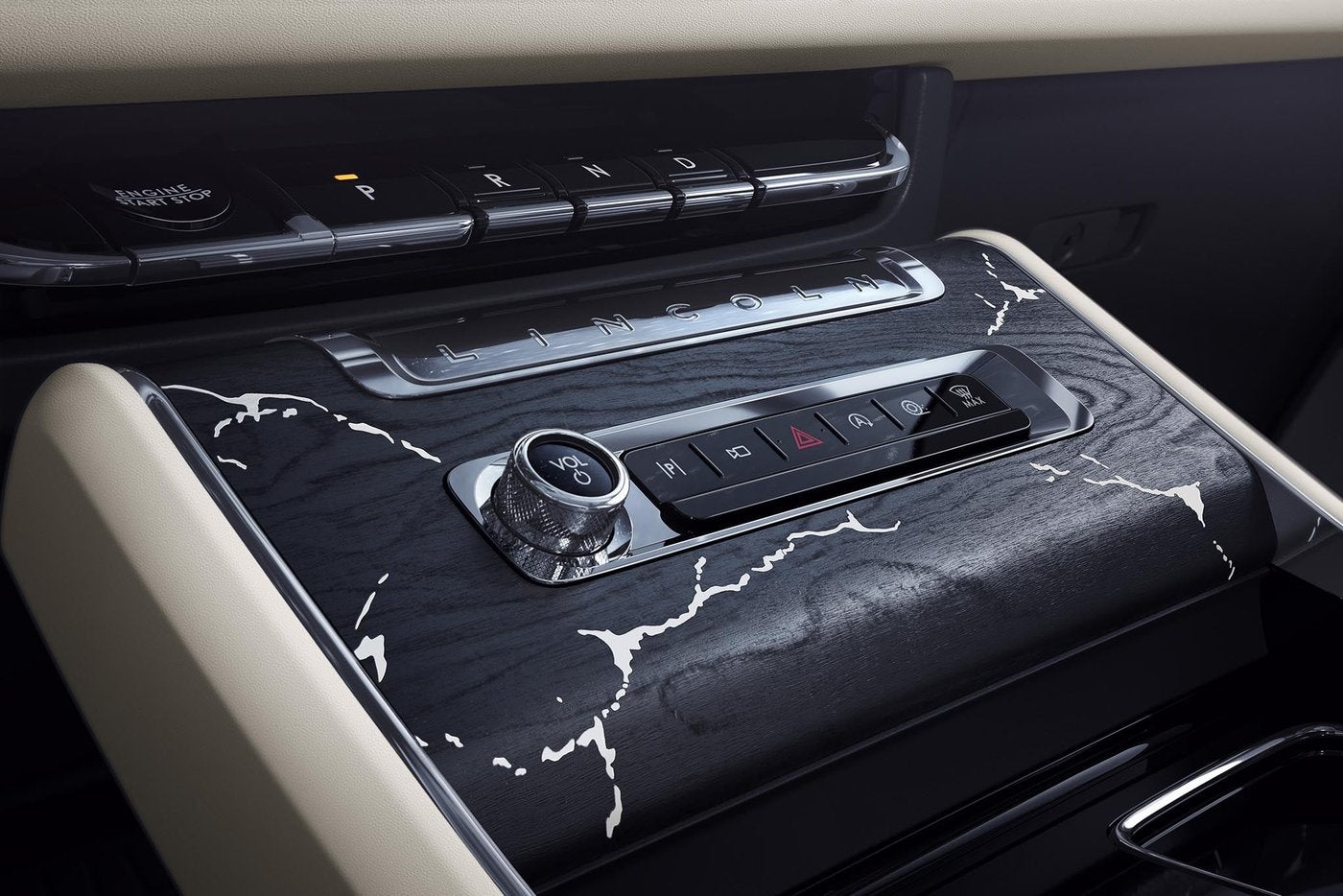 Lincoln Aviator center console with the gear shift buttons and control knob