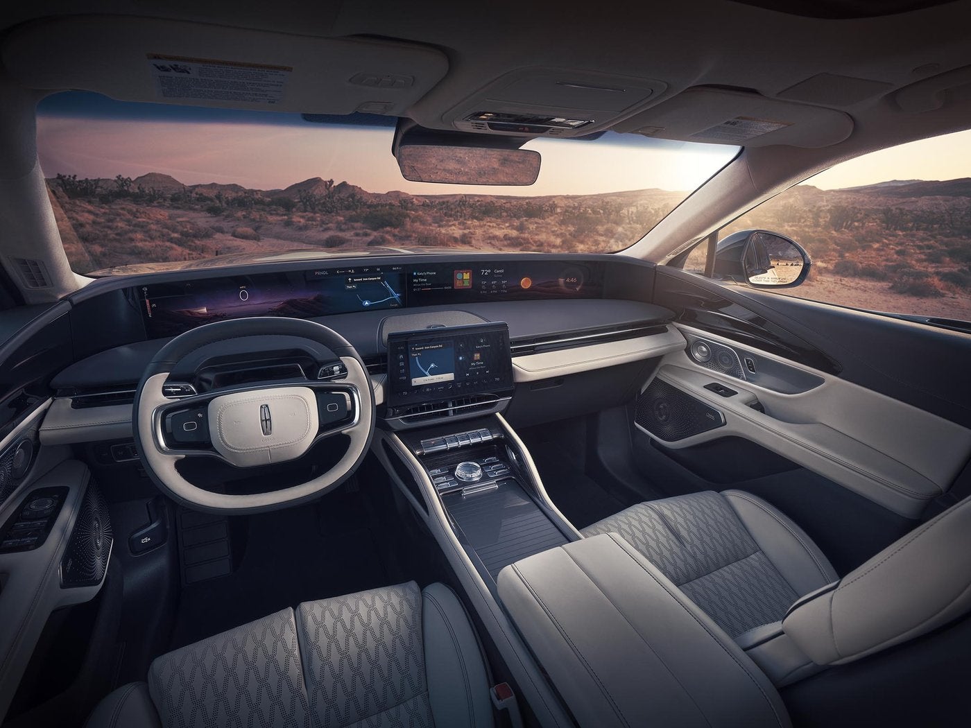 View through the windshield of a Lincoln Nautilus from the driver seat