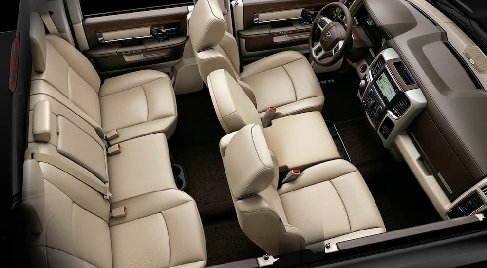 High angle view of the tan interior cabin of a 2019 Ram 1500 Classic.
