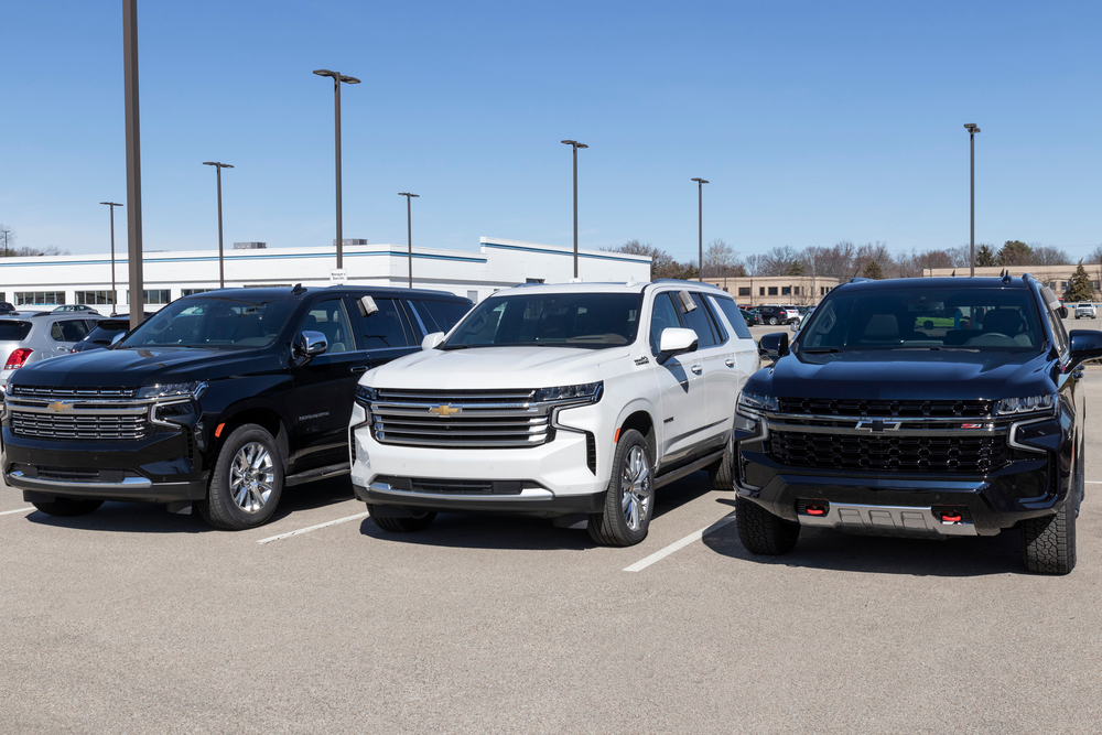 2021 suburbans parked on lot front rear view