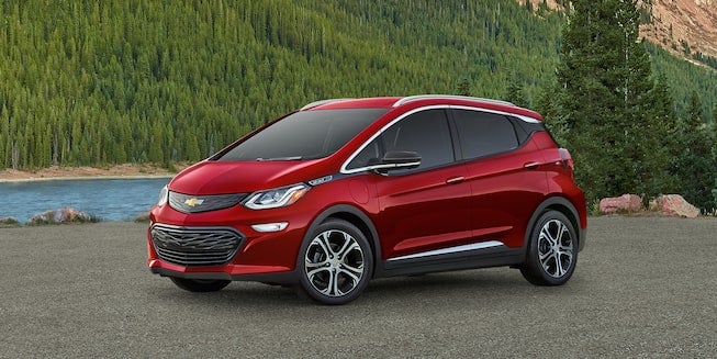 red chevy bolt left front angle view