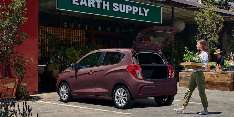 2021 chevrolet spark parked with trunk open