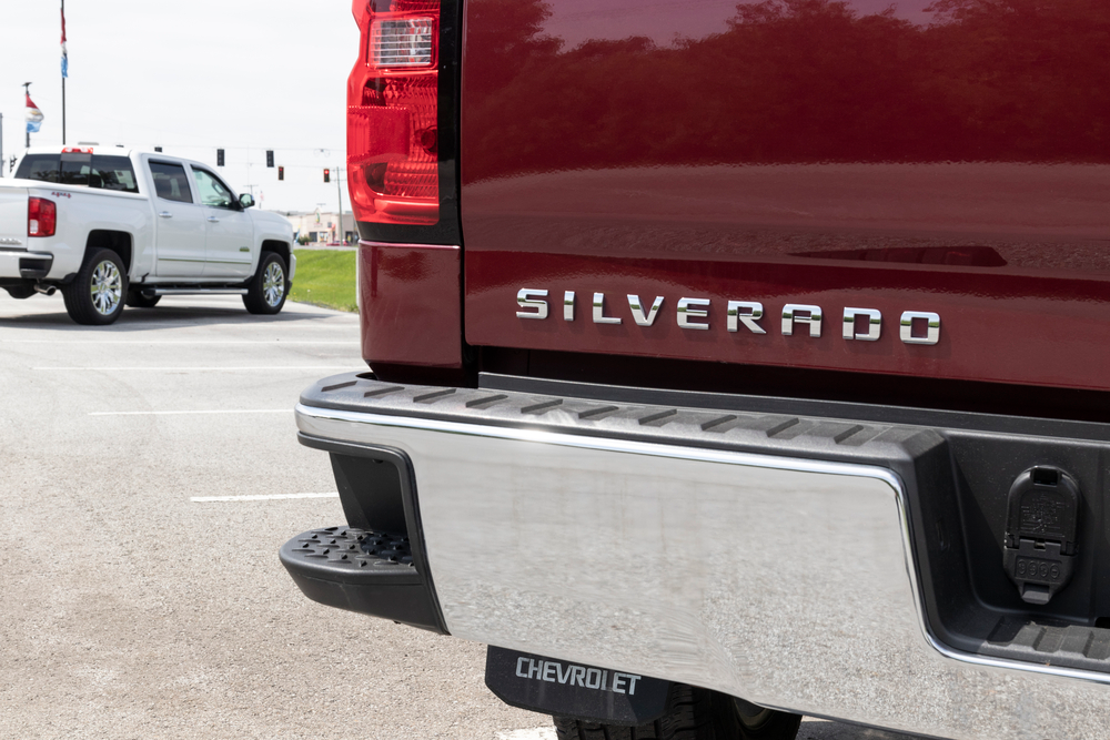 back view of a burgundy 2021 silverado