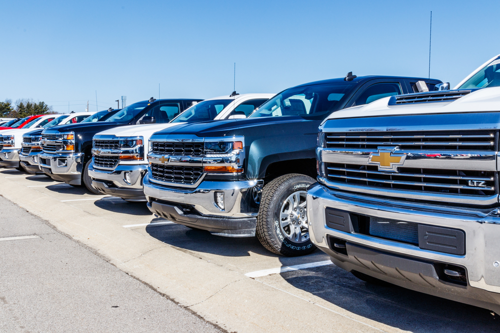 Chevrolet trucks outside of dealership
