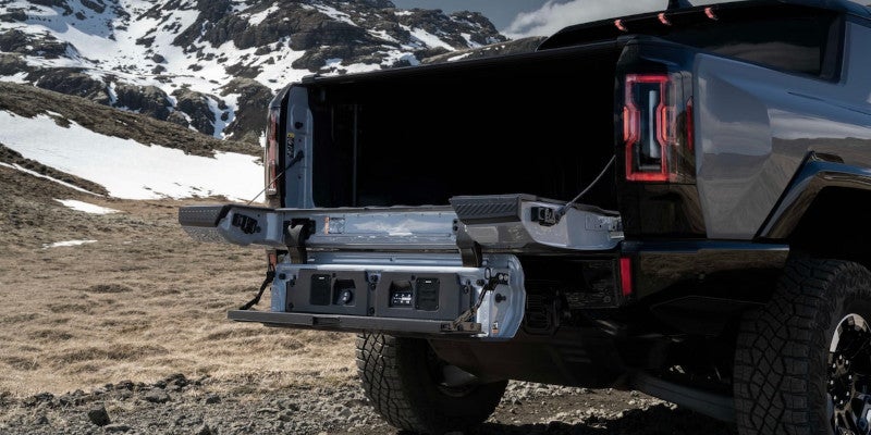 2026 Grey GMC HUMMER EV in its back profile open bootspace
