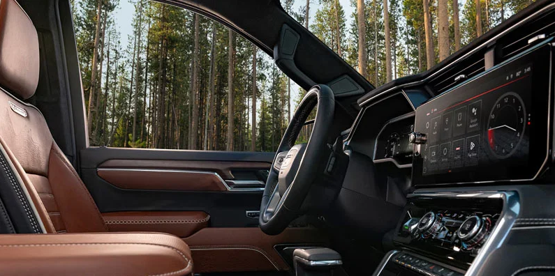 a photo of the interior of a 2026 GMC Sierra.