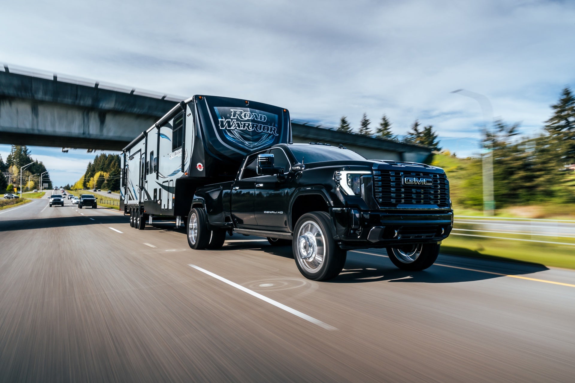 GMC Sierra HD Denali showing the truck pulling a trailer