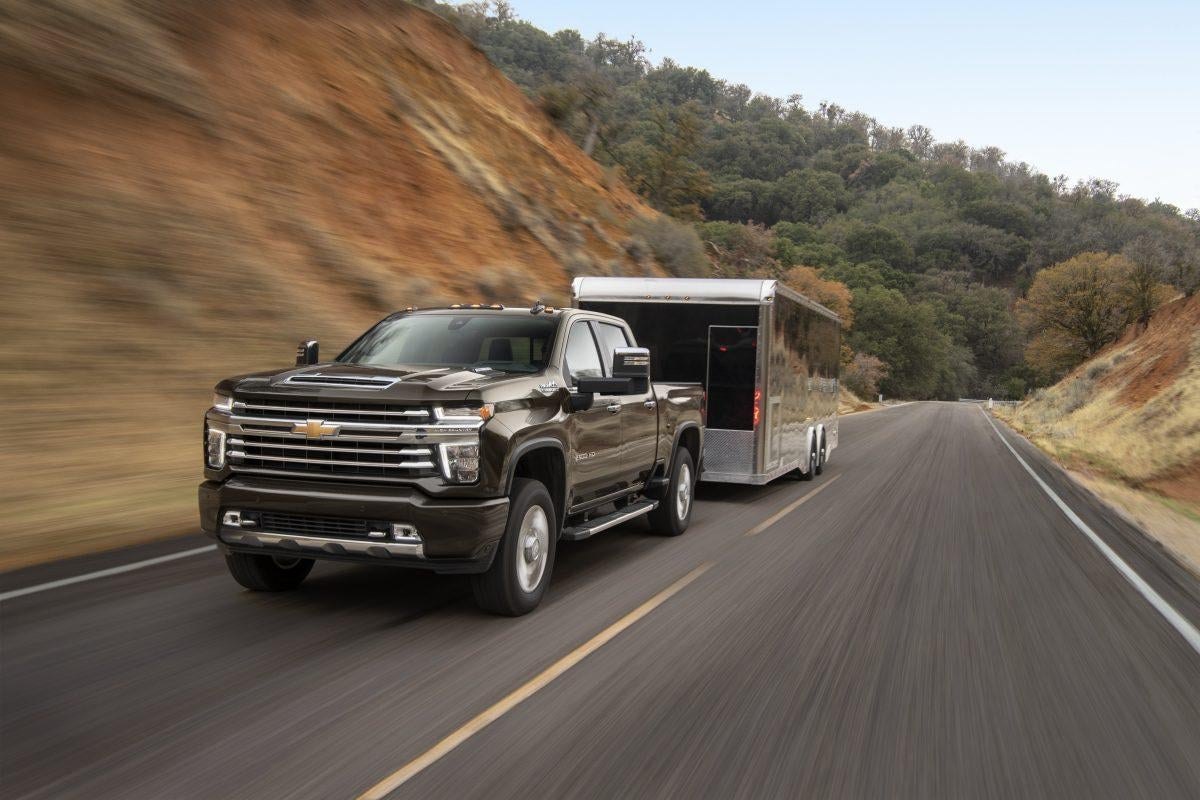chevy pickup towing an rv