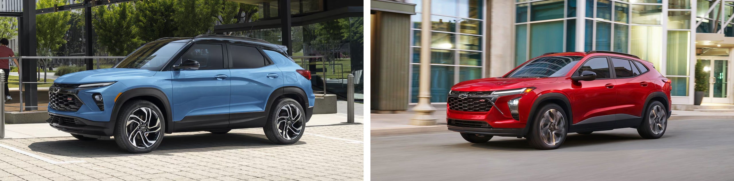 Side by side images of the 2026 Chevy Trax and the 2026 Chevy Trailblazer