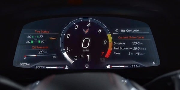 2021 Chevrolet Corvette 12-inch diagonal reconfigurable digital instrument display