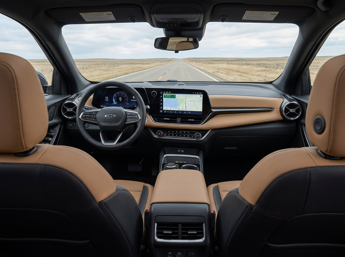 2027 Chevrolet Equinox dashboard showing the 11.3-inch touchscreen with Google Maps on screen in Mobridge, South Dakota