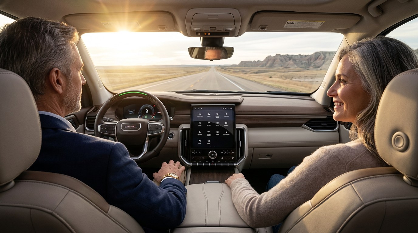 2026 GMC Acadia 15-inch screen and Super Cruise hands-free driving near Mobridge, South Dakota