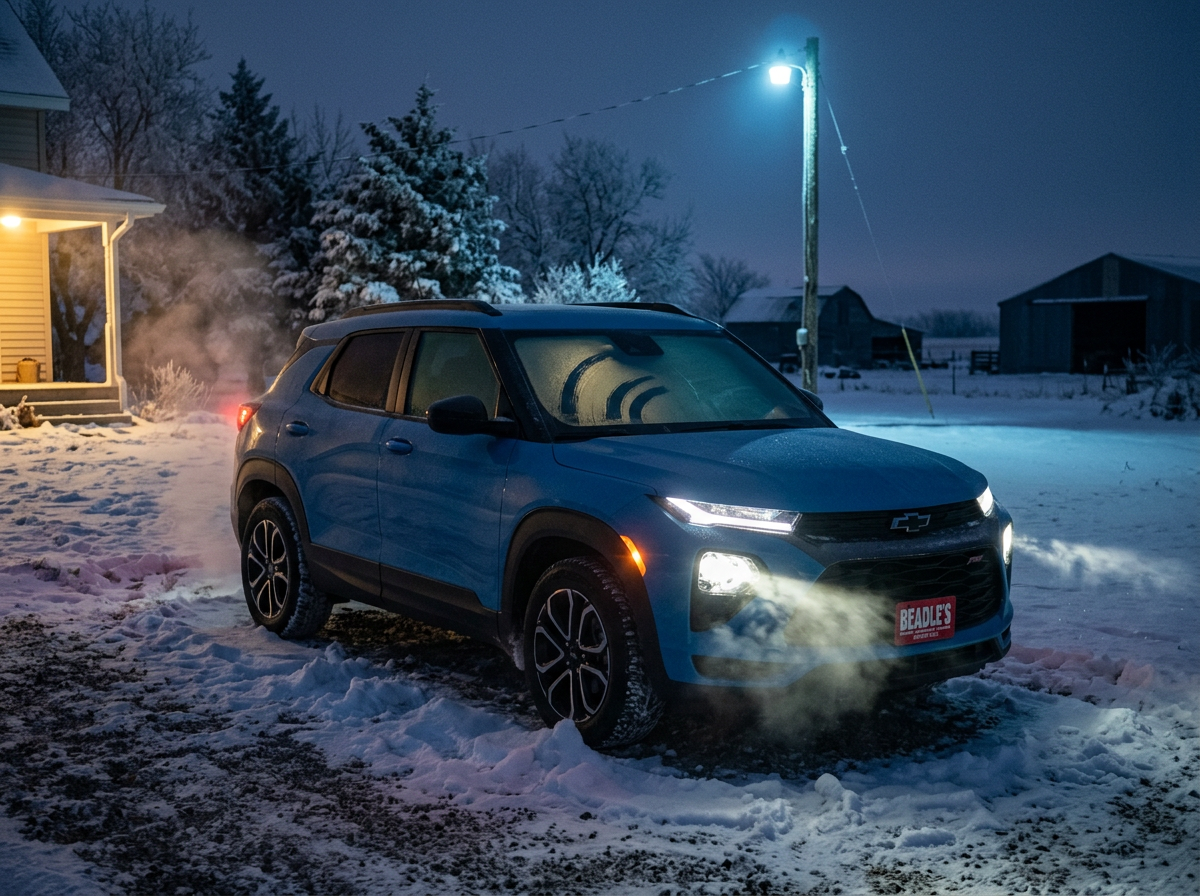 2026 Chevy Trailblazer LT warming up with remote start on a frosty South Dakota winter morning