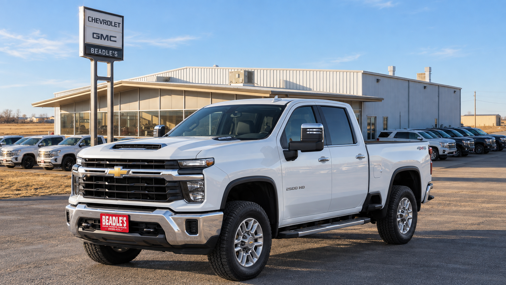 Chevrolet Silverado 2500 HD LT in Summit White on the front row at Beadle Chevrolet GMC in Mobridge, South Dakota