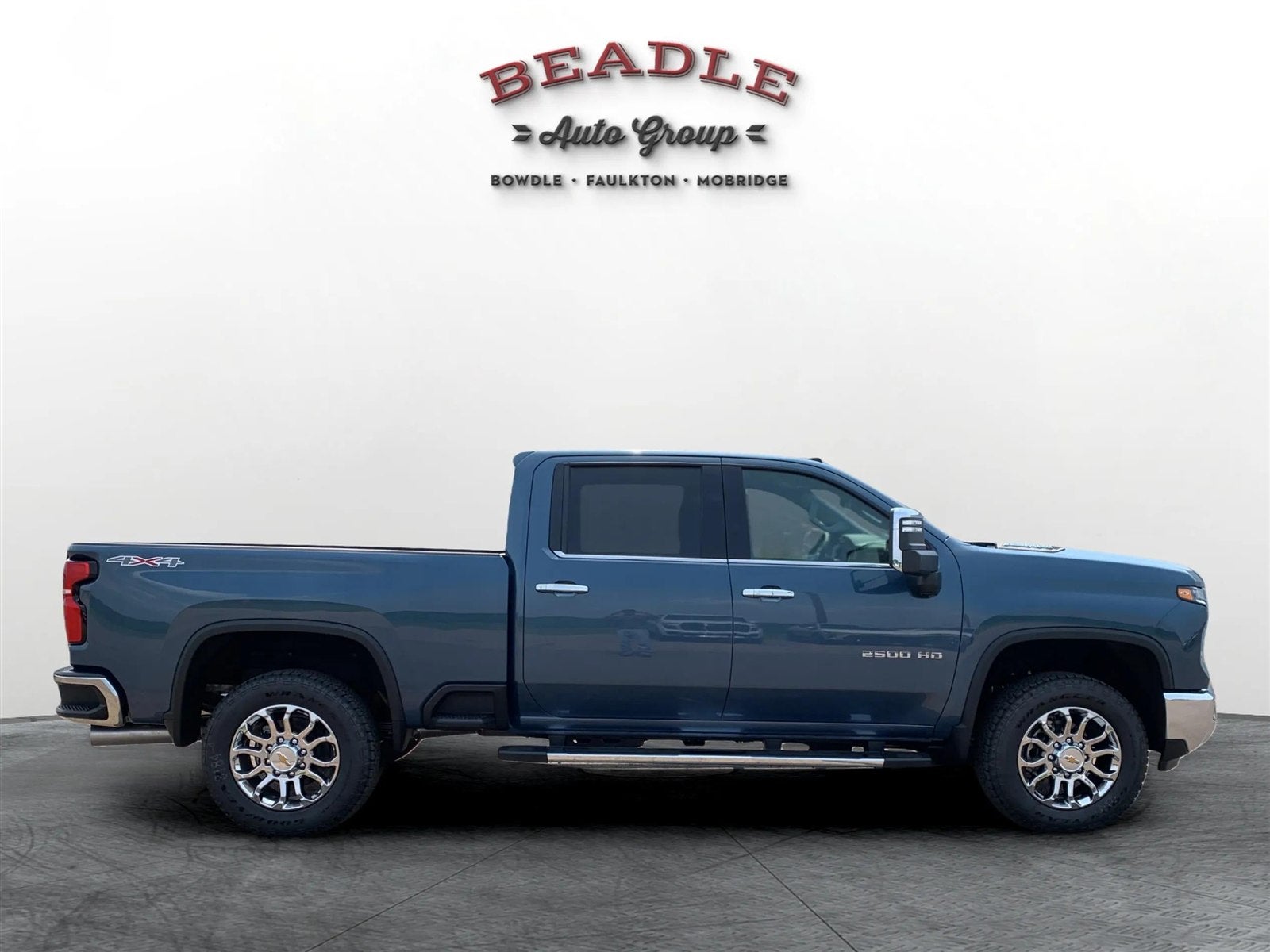Profile of a 2026 Chevrolet Silverado 2500 HD LTZ in Lakeshore Blue Metallic on the lot at Beadle Chevrolet GMC in Mobridge