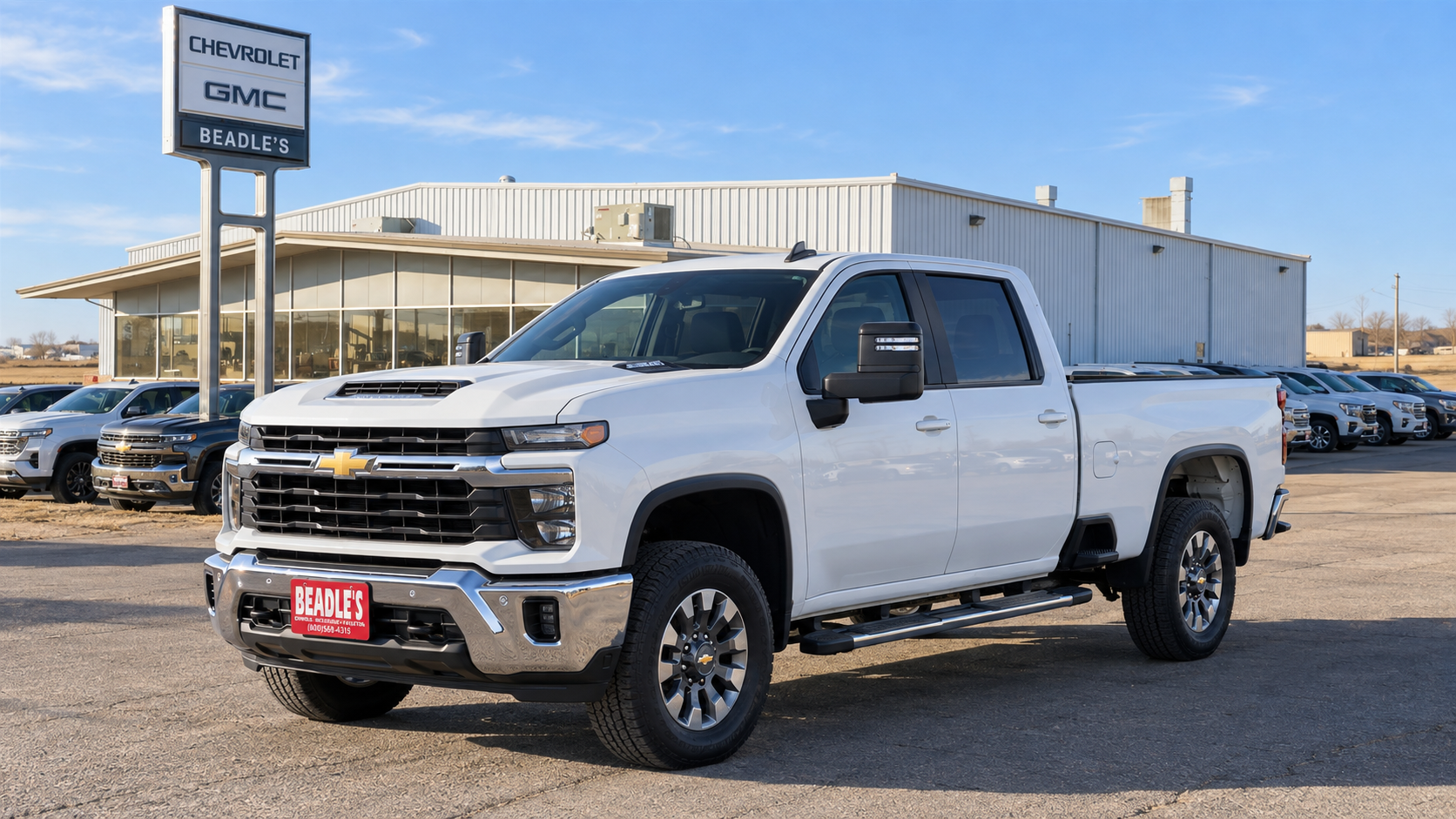 Chevrolet Silverado 3500 HD LT single rear wheel long bed in Summit White on the front row at Beadle Chevrolet GMC