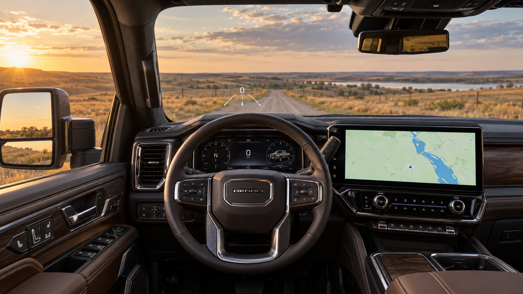 2026 GMC Sierra 2500 HD Denali Ultimate interior with Alpine Umber leather and 15-inch head-up display