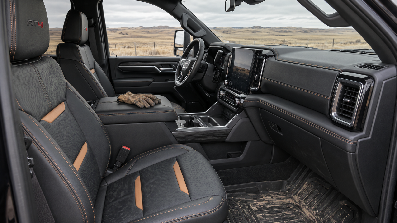 2026 GMC Sierra 2500 HD AT4 interior in Jet Black with Kalahari accents