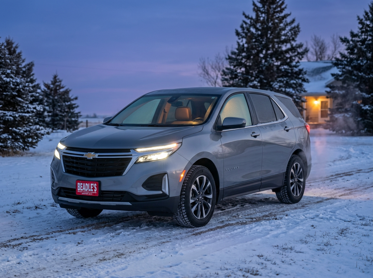 A 2027 Chevrolet Equinox warming up with remote start on a frosty winter morning in Mobridge, South Dakota