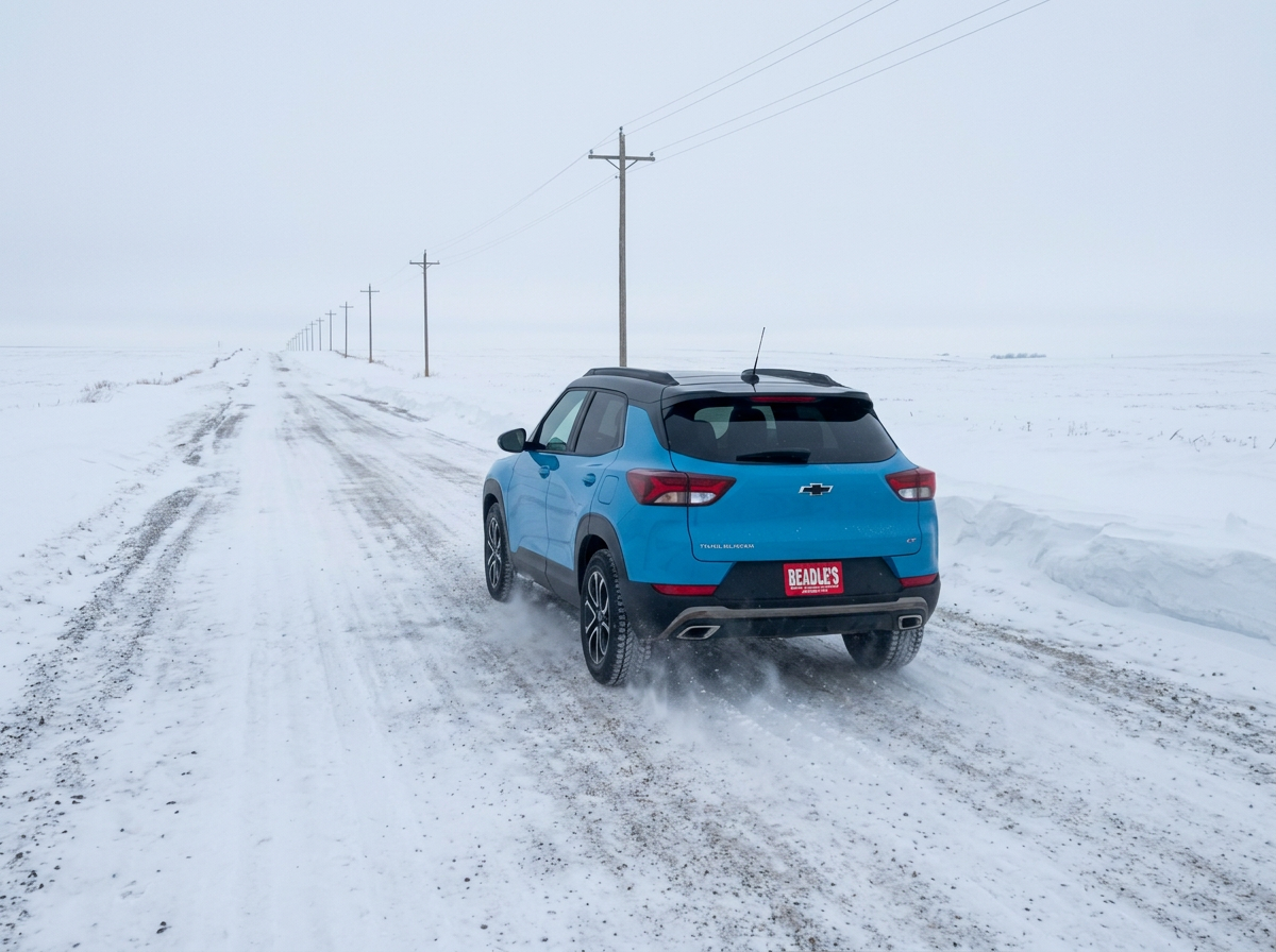 2026 Chevrolet Trailblazer AWD holding steady on a snow-packed gravel road in rural South Dakota