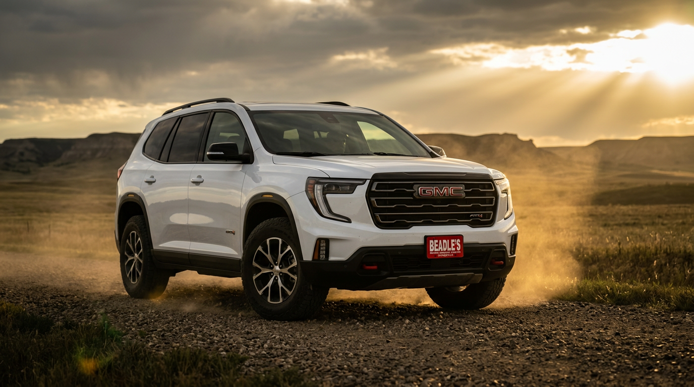 2026 GMC Acadia AT4 trim on a gravel ranch trail near Mobridge, South Dakota