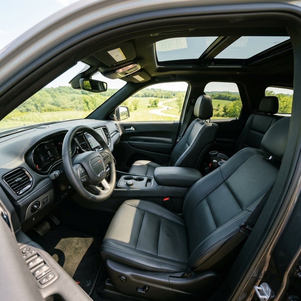 Wide interior view of a modern SUV featuring black leather seats, digital dashboard, and a panoramic sunroof. (Representative image for illustration purposes only. Actual vehicle may vary based on trim and configuration.)