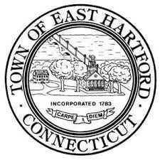 The official seal of East Hartford, Connecticut, featuring a factory and a river scene
