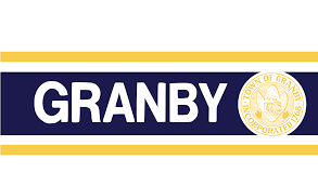 Granby, MA town seal featuring a landscape scene and the year 1768