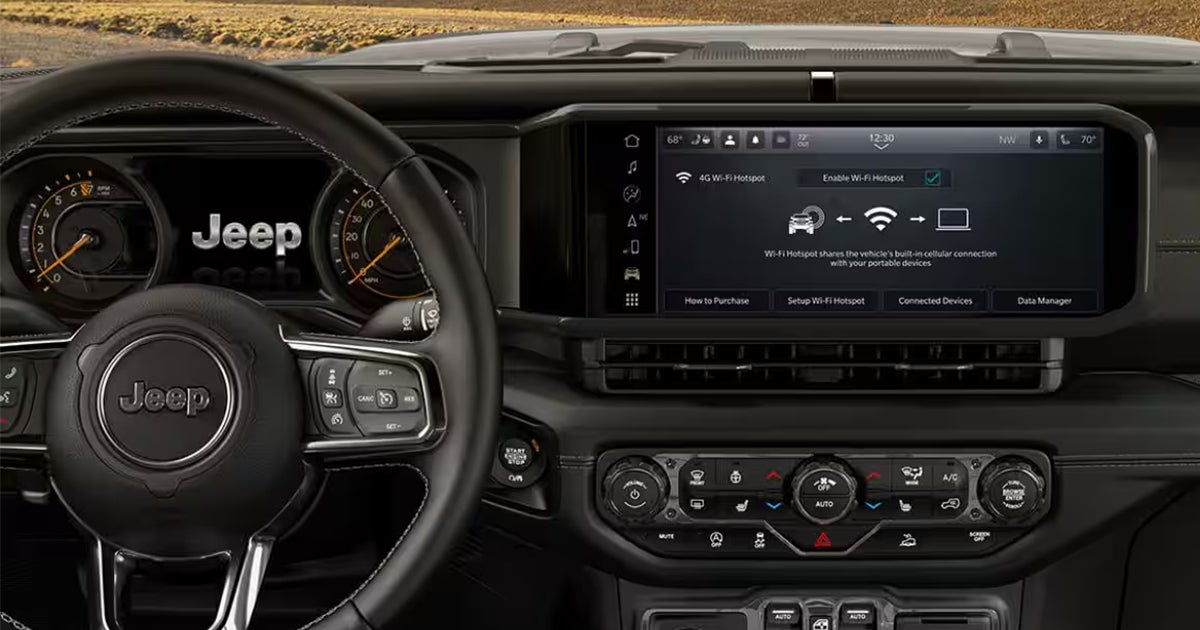 A close-up of the interior of a Jeep.