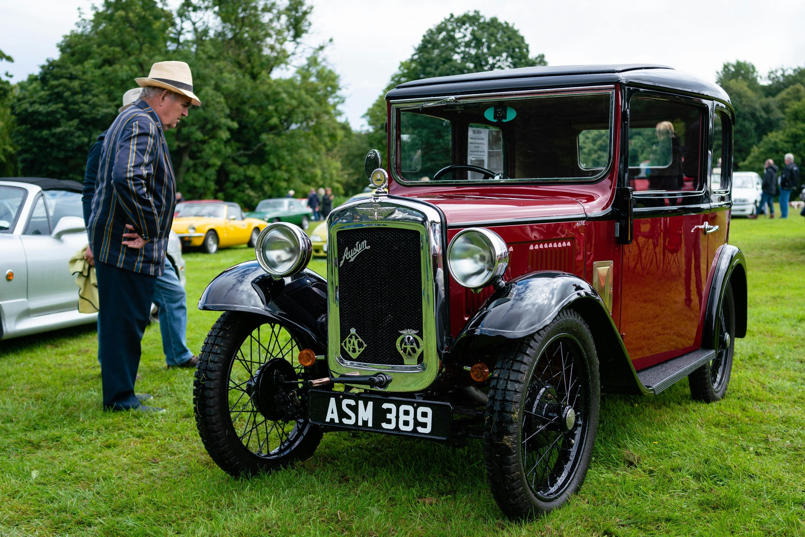 Men Looking at the Black Vintage Car