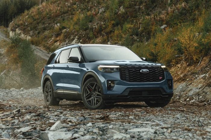 2025 Ford Explorer parked on the rocks