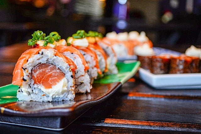 Sushi on a white ceramic plate