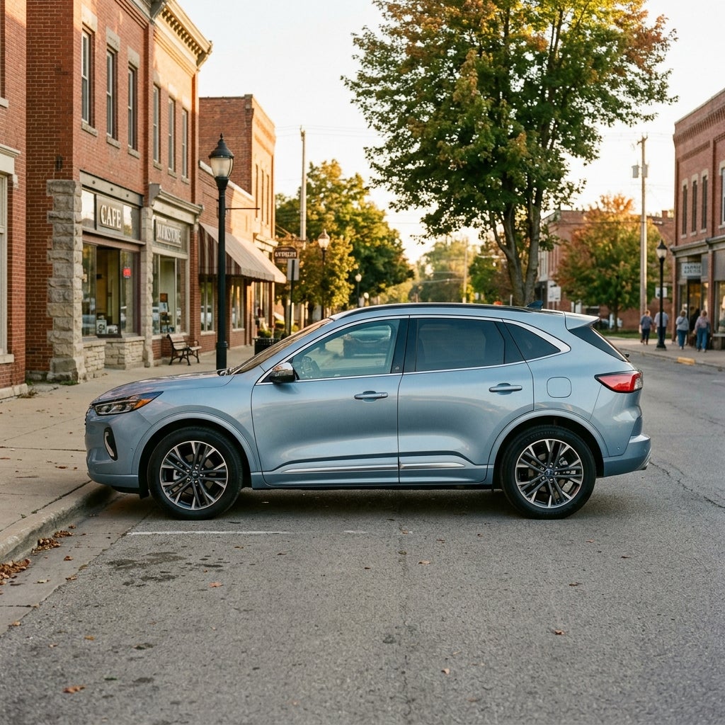 A light blue SUV parked along a small-town main street next to historic brick buildings. (Representative image for illustration purposes only. Actual vehicle may vary based on trim and configuration.)