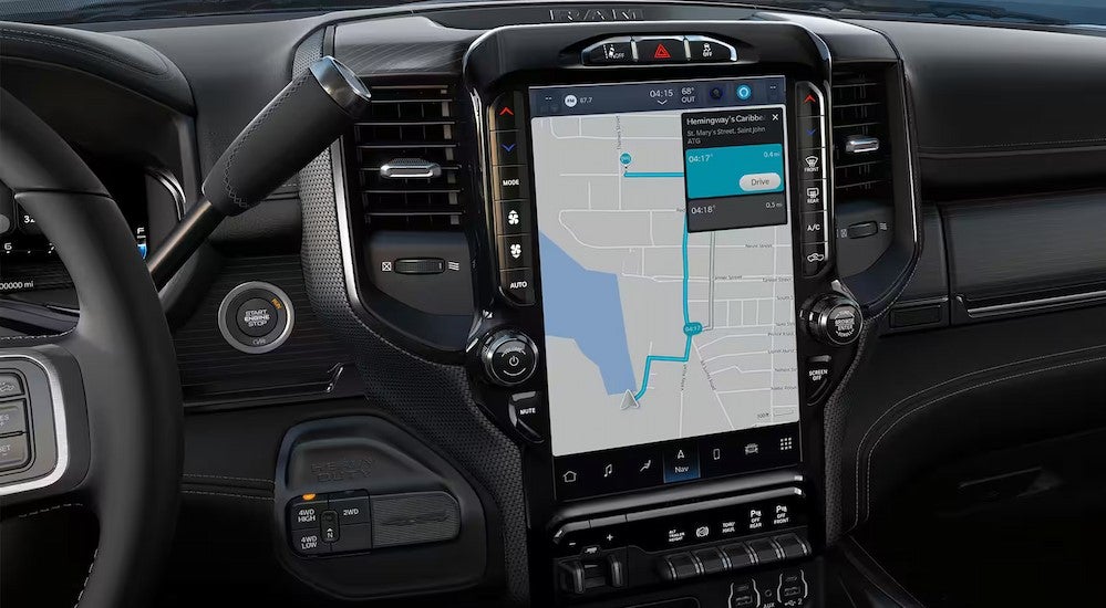 Close-up of the infotainment screen in a 2024 Ram 1500.
