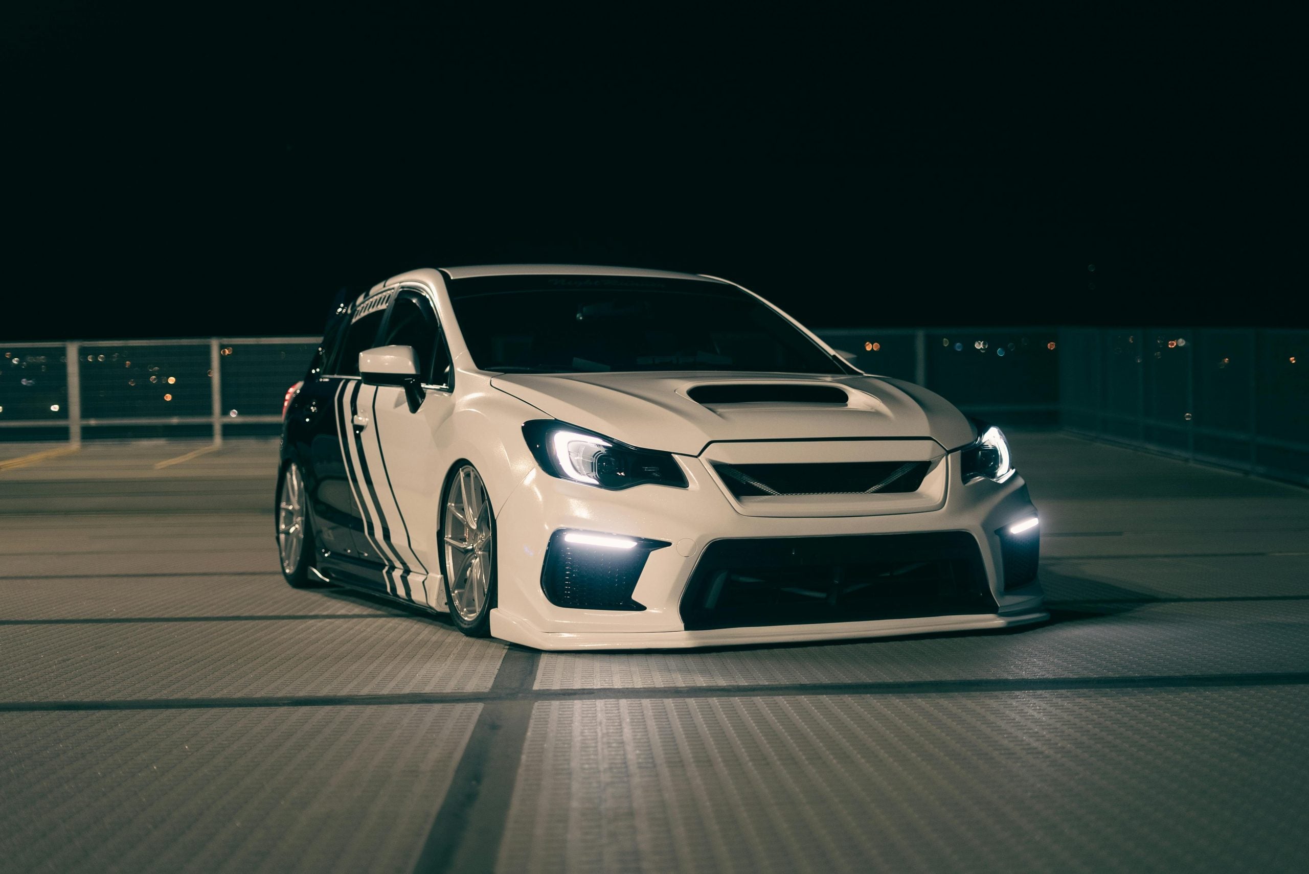A Subaru WRX on the Parking Lot at Night