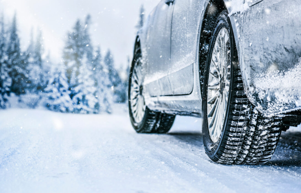 A car driving with winter tires equipped near Indianapolis, Indiana