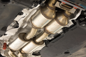 A photo of a car's catalytic converter taken near Indianapolis, Indiana