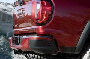 The rear end of a 2024 GMC Canyon photographed near Carmel, Indiana