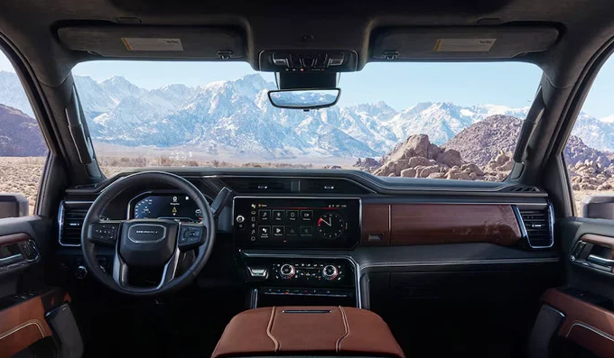 An interior photo of a 2025 GMC Sierra HD taken near Carmel, Indiana