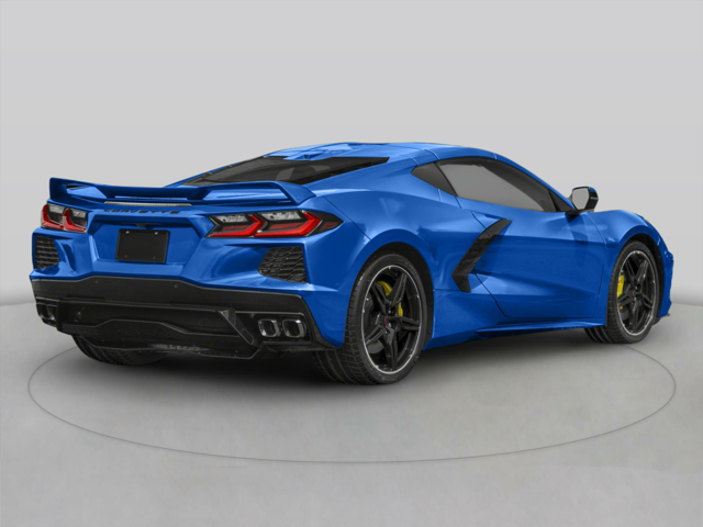 The back of a blue Corvette