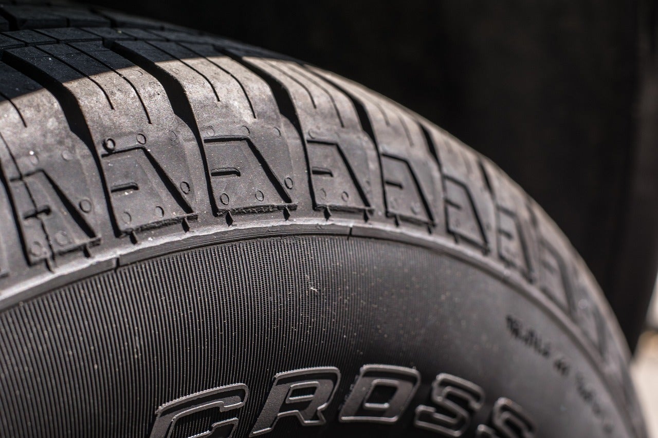 A close up of a car's wheel