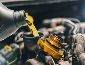 An oil change being performed near Anderson, Indiana.
