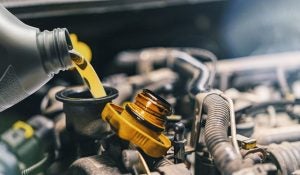 An oil change being performed near Anderson, Indiana