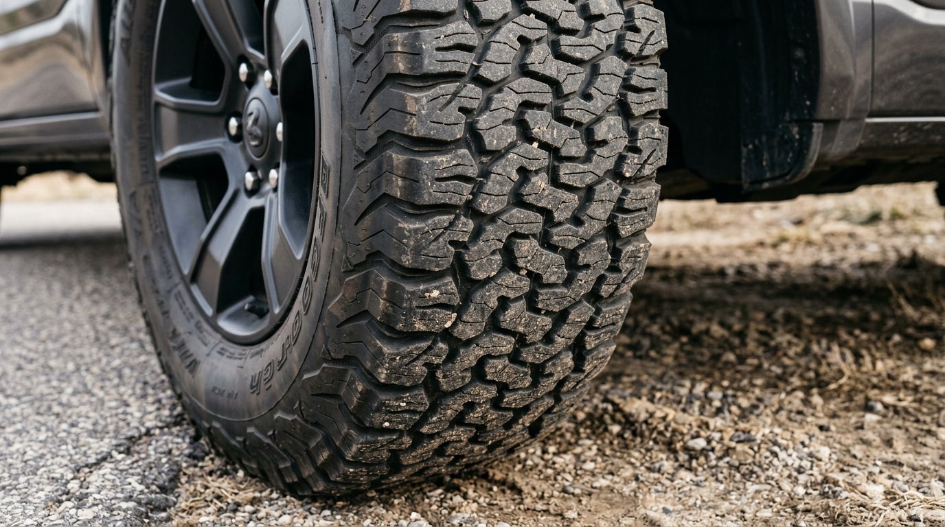 AI generated: Ram 1500 tire tread close up image