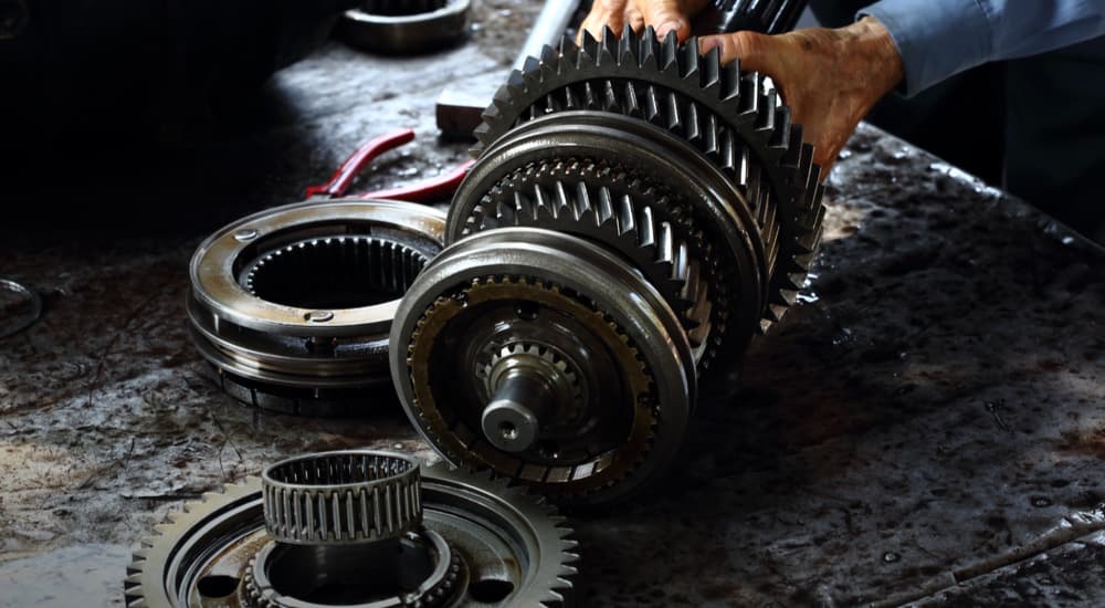 Close-up of a mechanic working on a transmission