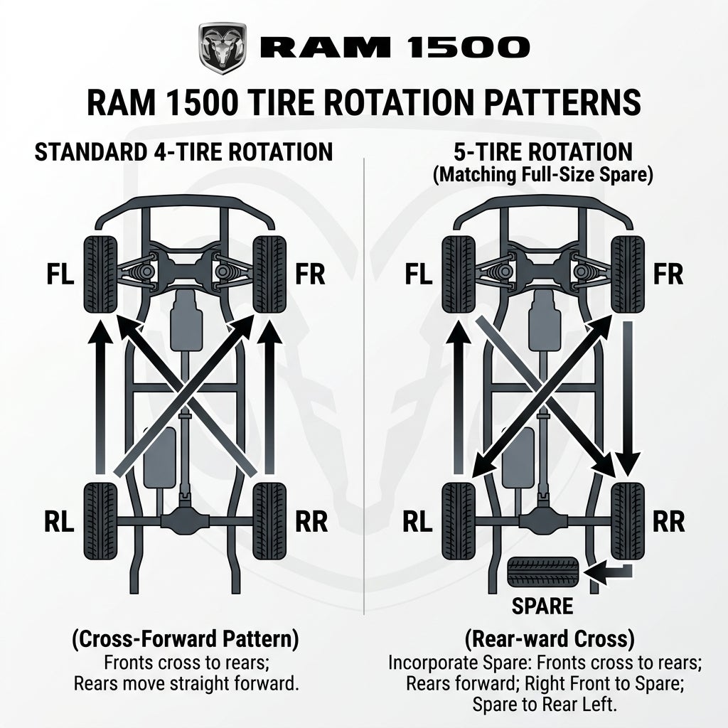AI generated: Tire rotation pattern diagram Ram 1500
