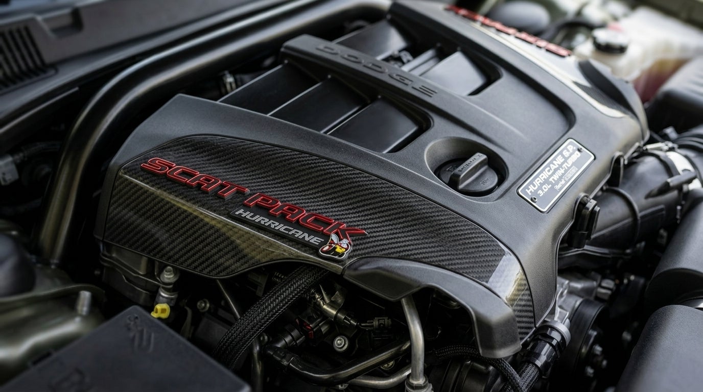 AI generated: close up professional photo image of 2026 Dodge Charger Scat Pack engine