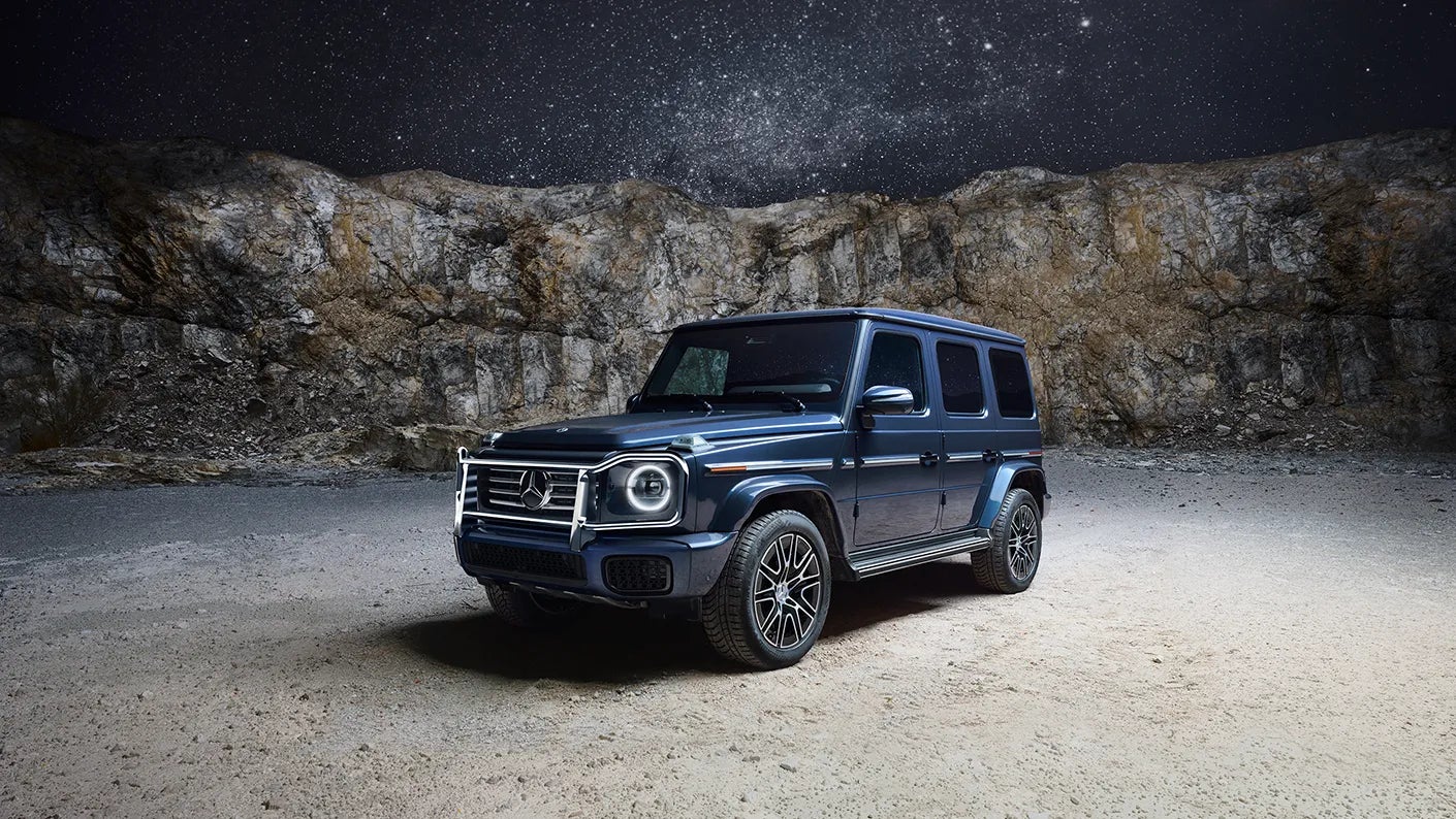 Mercedes-Benz G-Wagen exterior under starry sky, representing the design inspiration for a future Mini G-Wagen model.