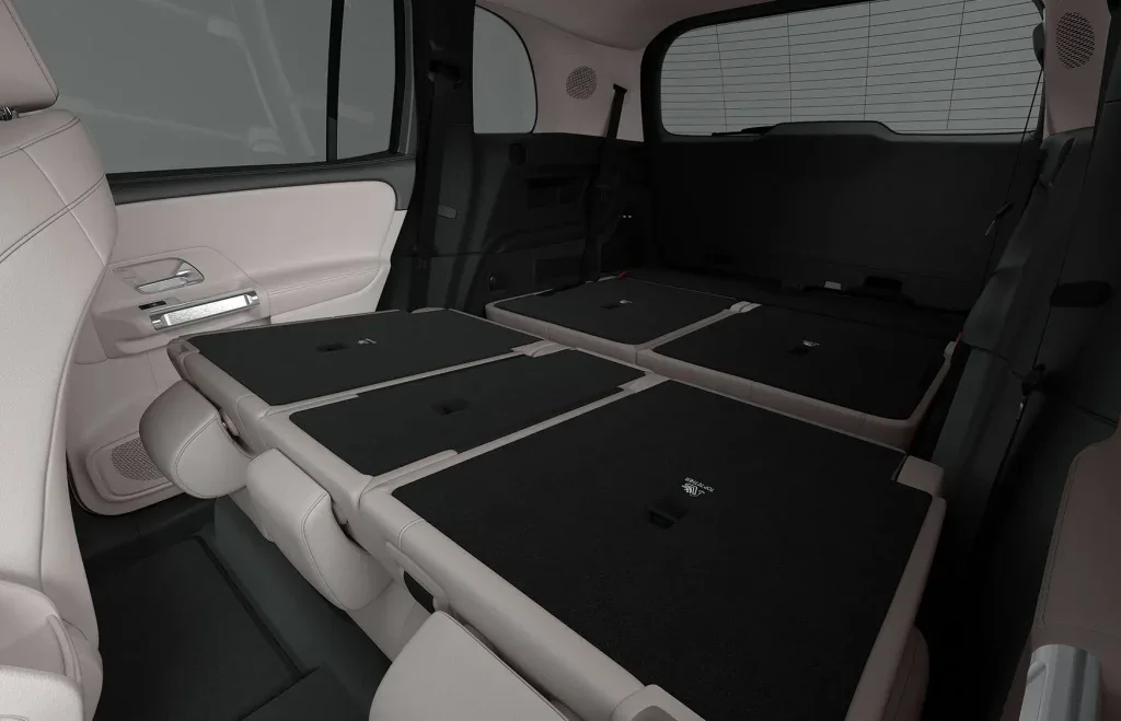 Mercedes-Benz EQB cargo space with folded seats for family trips, luggage, and travel gear.